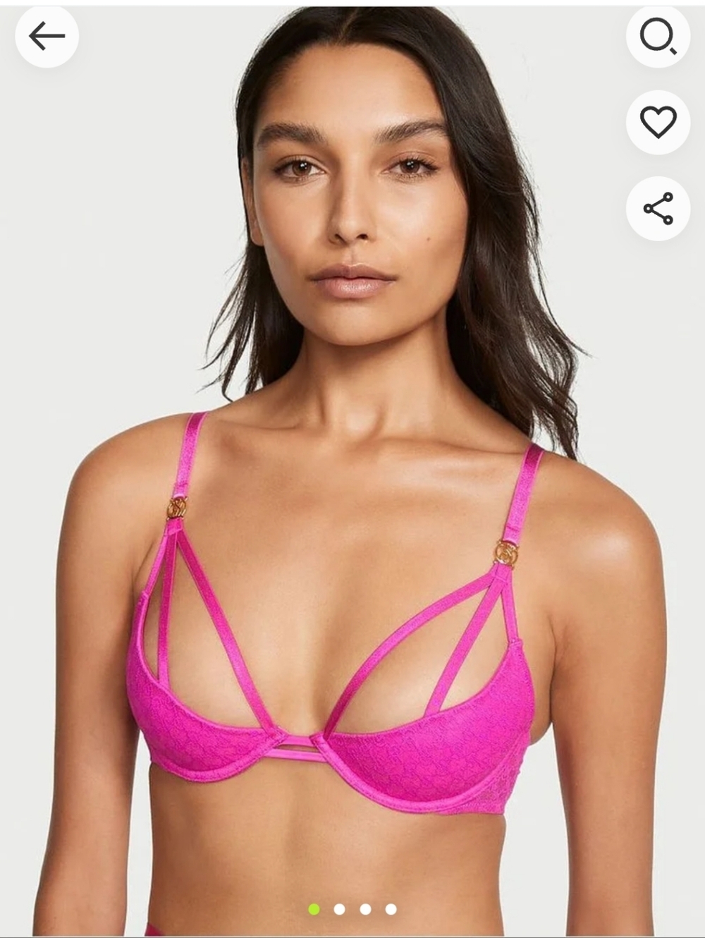 Victoria's Secret Strappy Logo Lace Open Cup Demi Bra Large Fuchsia New
